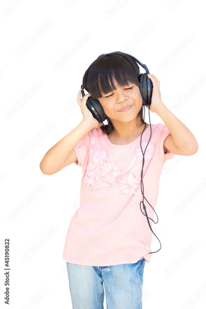 Beautiful cute happy little girl with headphones Beautiful cute happy little girl with headphones