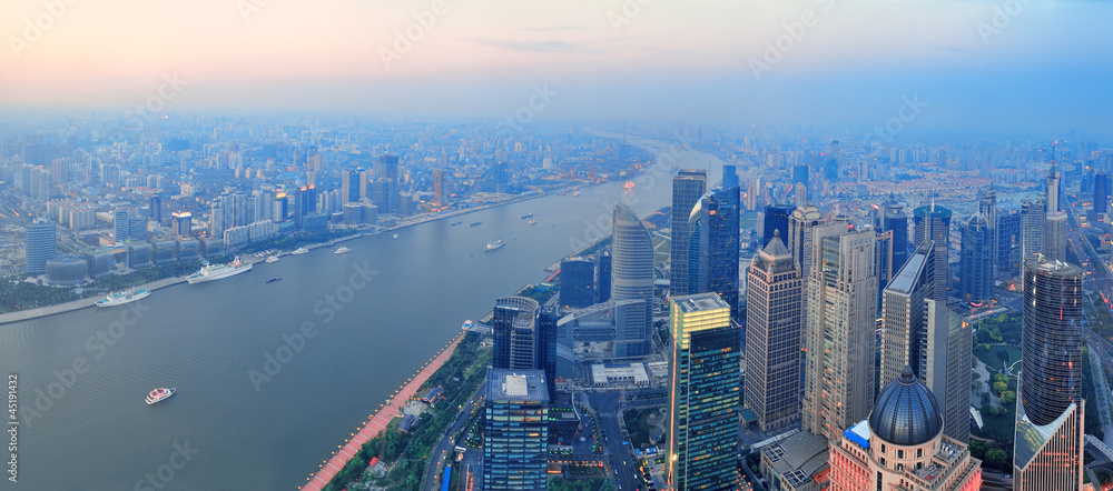 Fototapeta premium Shanghai aerial at sunset