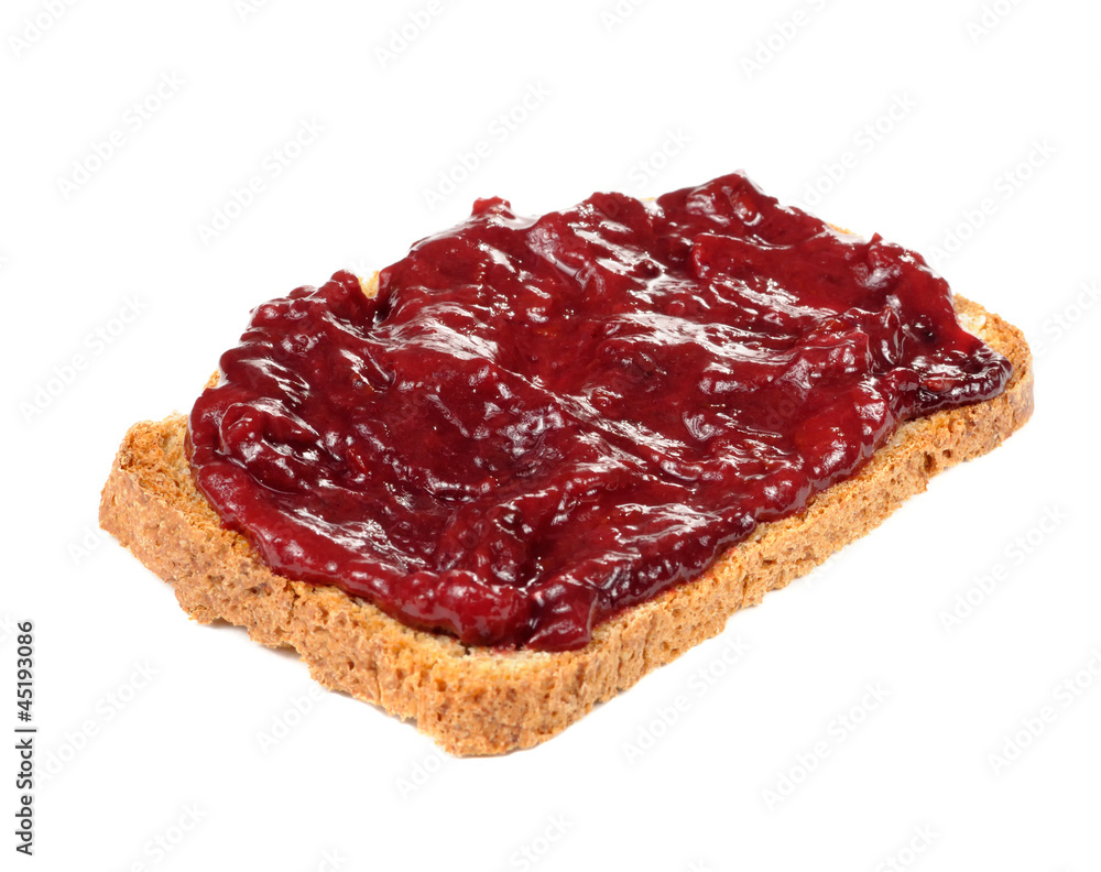 Obraz premium Plum Jam Toast Isolated on White Background