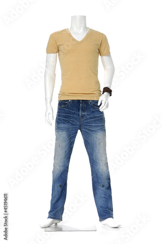 Full length mannequin dressed in male clothes in jeans