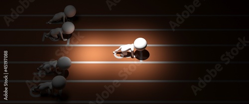 3d small man run race with added advantages in spotlight