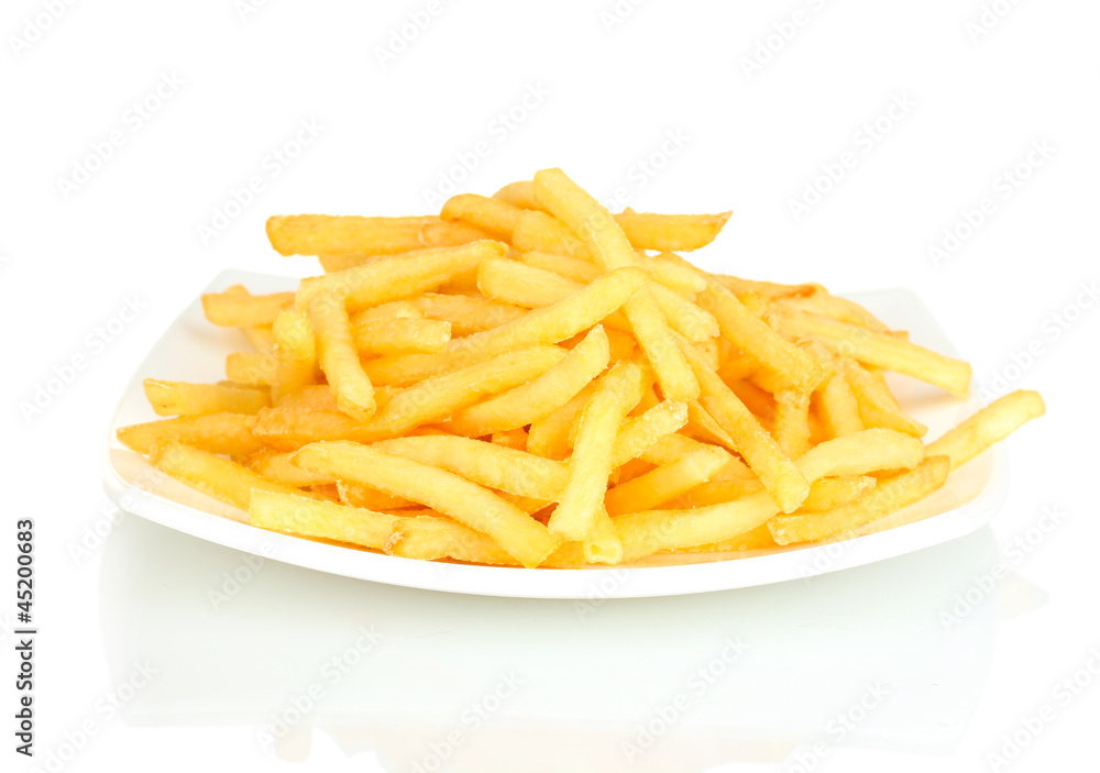 Potatoes fries in the plate isolated on white Potatoes fries in the plate isolated on white