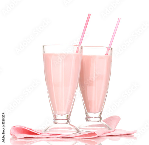 Pink milk shakes isolated on white
