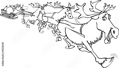 santa with reindeer for coloring
