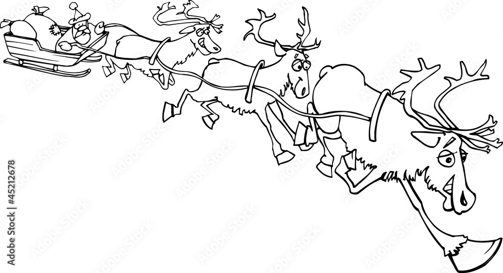 santa claus on sledge with reindeer