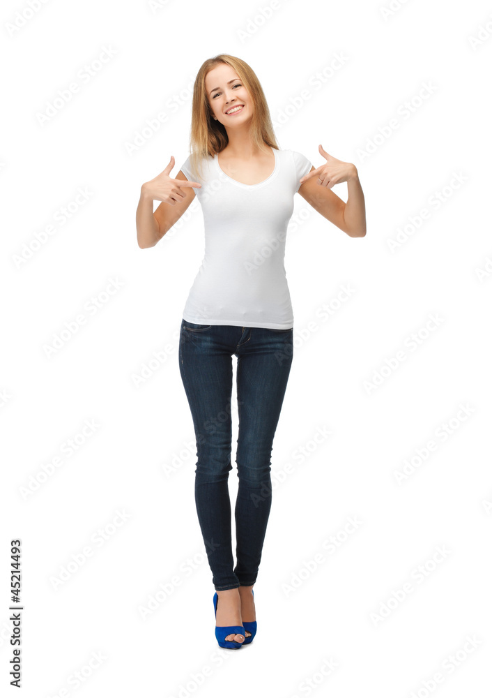 smiling teenage girl in blank white t-shirt smiling teenage girl in blank white t-shirt