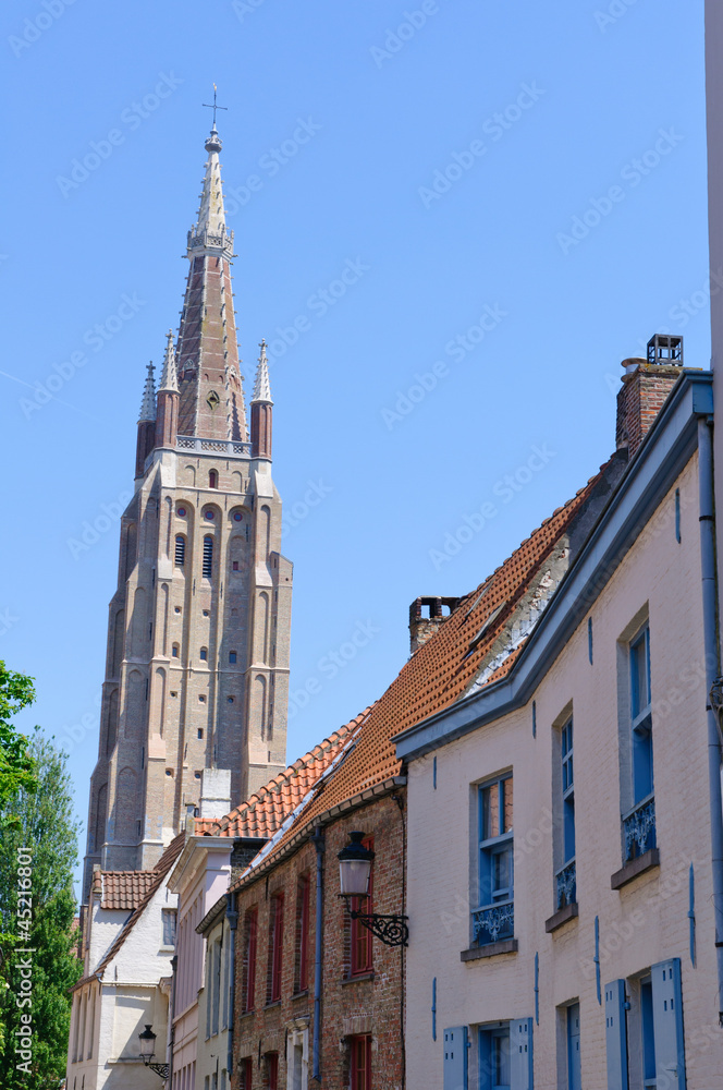 Old Town and the Church of Our Lady in Bruges, Belgium