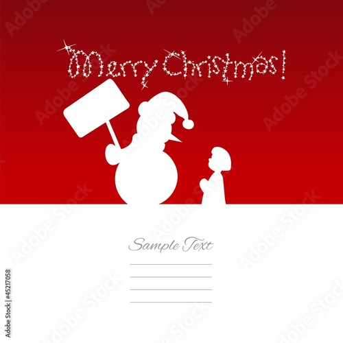 Merry Christmas Snowman back red line art design vector