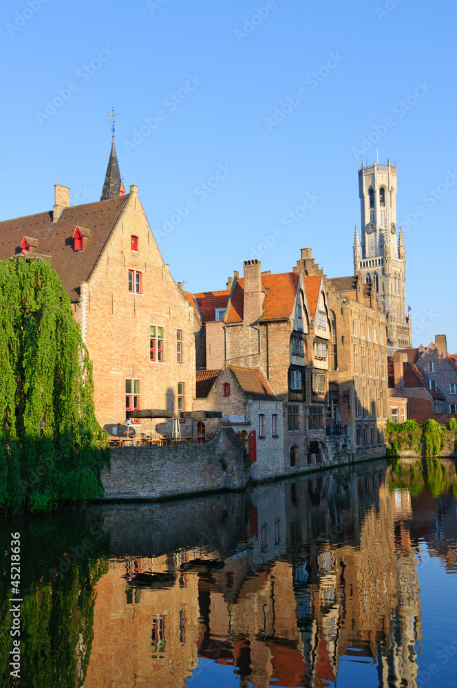 View from the Rozenhoedkaai of the Old Town of Bruges, Belgium 