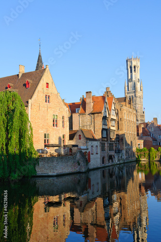 View from the Rozenhoedkaai of the Old Town of Bruges, Belgium 