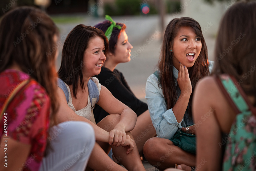 Disgusted Young Woman with Friends