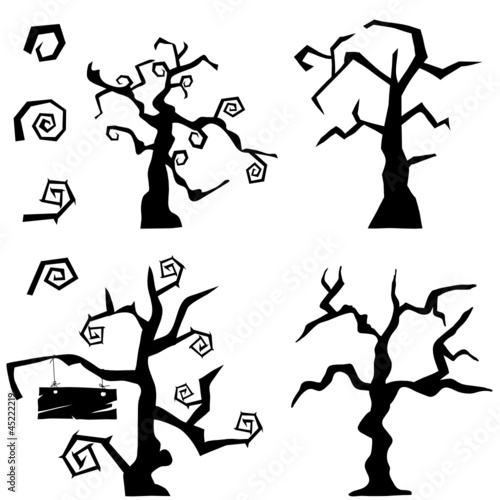 Set of halloween black tree. Vector illustration.