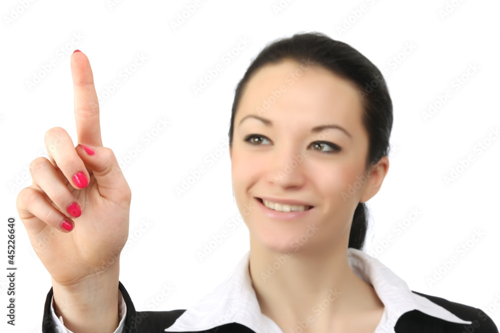 Portrait of a beautiful young business woman showing something Portrait of a beautiful young business woman showing something