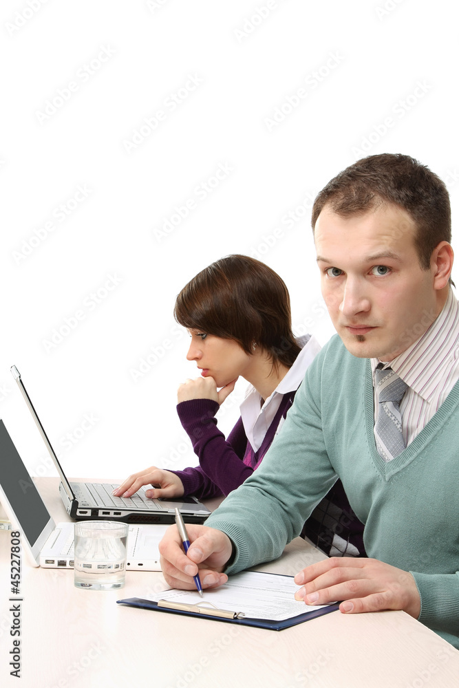 Business team, focus on the man Business team, focus on the man