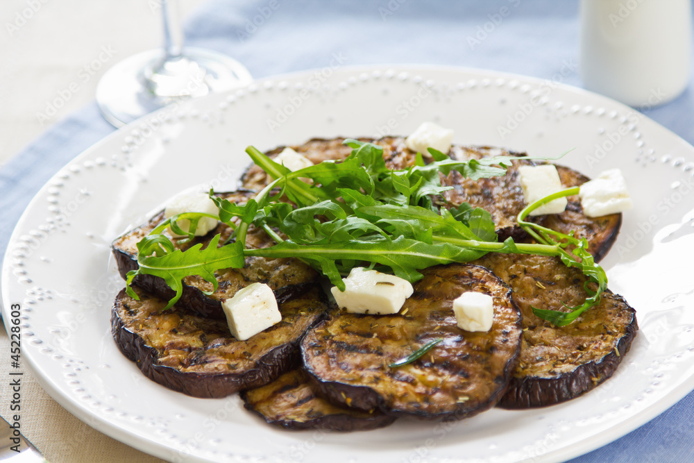 Grilled Aubergine with Feta and Rocket salad