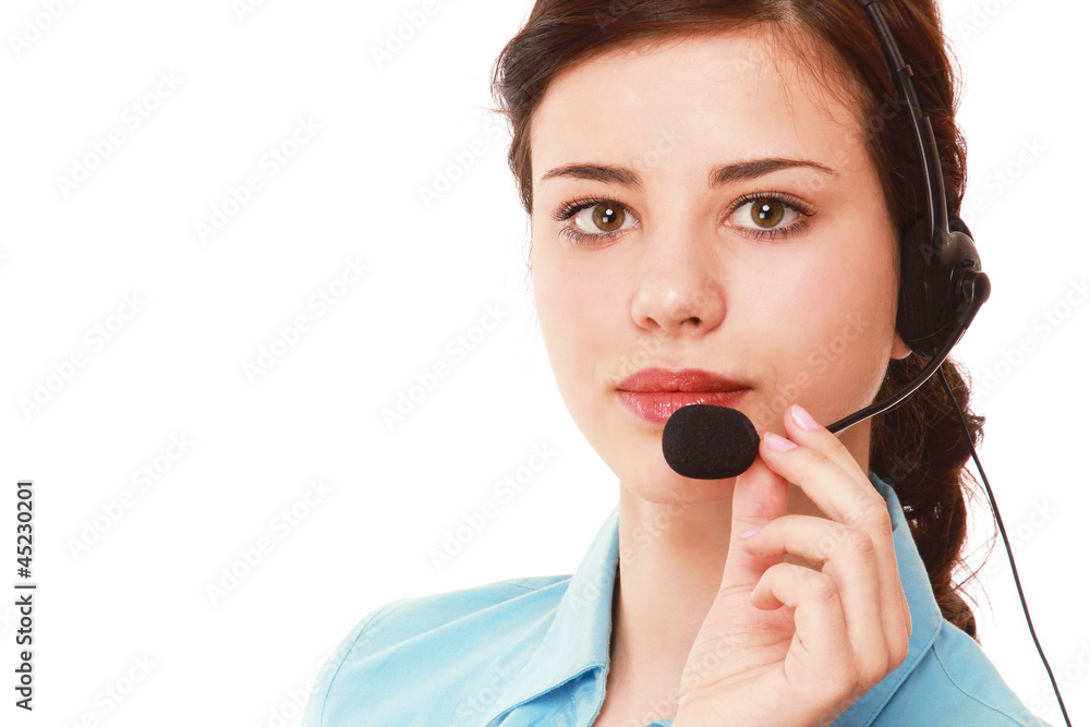 A young customer service girl with a headset A young customer service girl with a headset