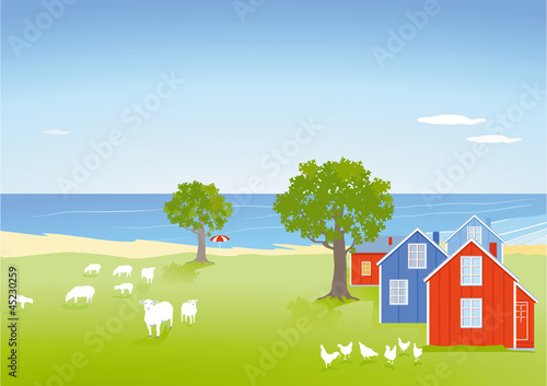 Küstenlandschaft mit Häusern