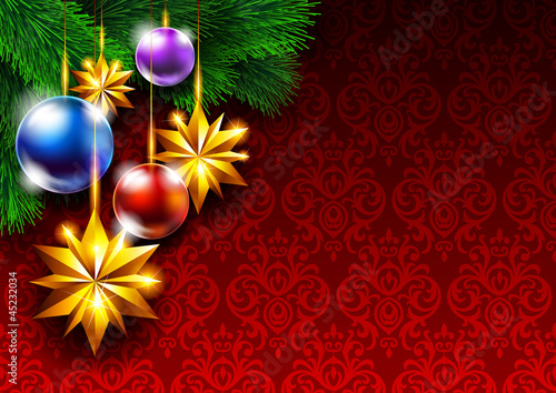 New Year background with Christmas tree and decorations