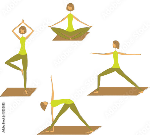 Set of stylized yoga poses.