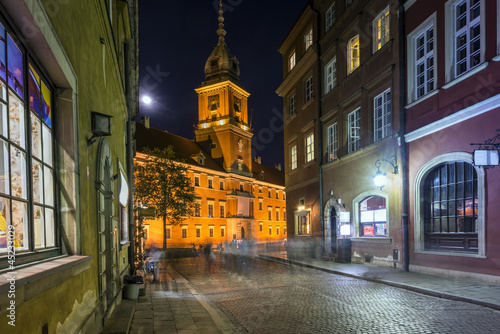 Old Town street at night with view to Royal Palace in Warsaw #45233029