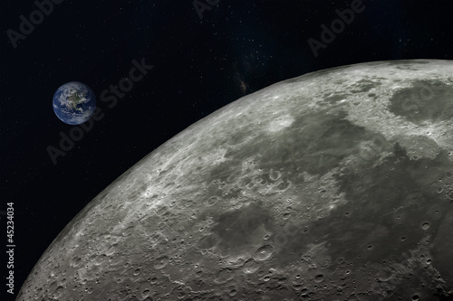 planet Earth and moon,Elements of this image furnished by NASA.