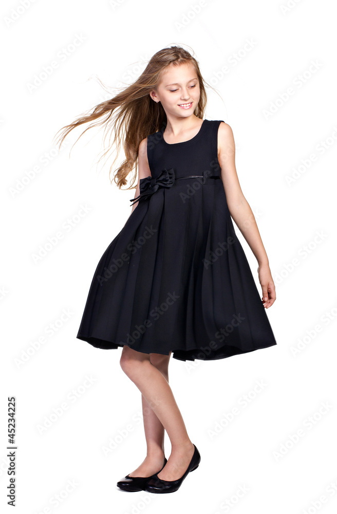 long-haired girl in elegant black dress long-haired girl in elegant black dress