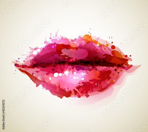 Obraz na plátně Beautiful womans lips formed by abstract blots