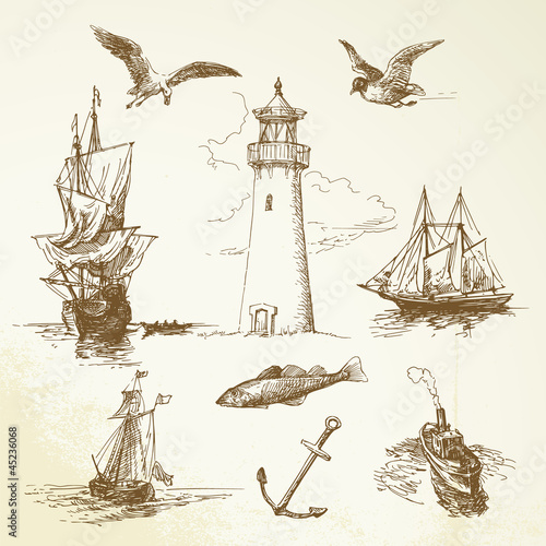 hand drawn nautical elements