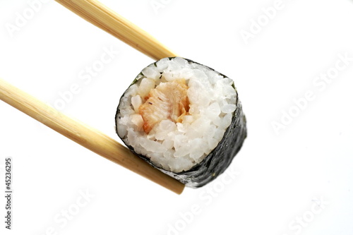 delicious sushi and chopsticks