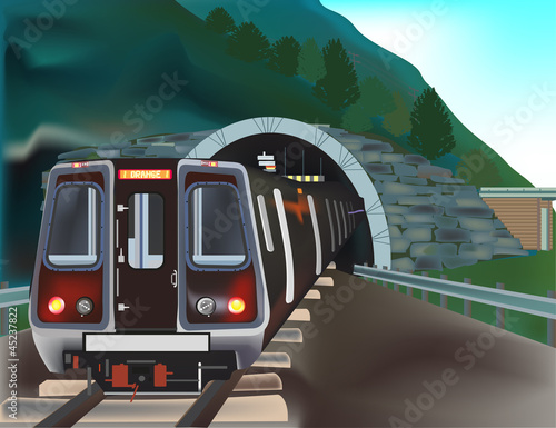 train in tunnel illustration