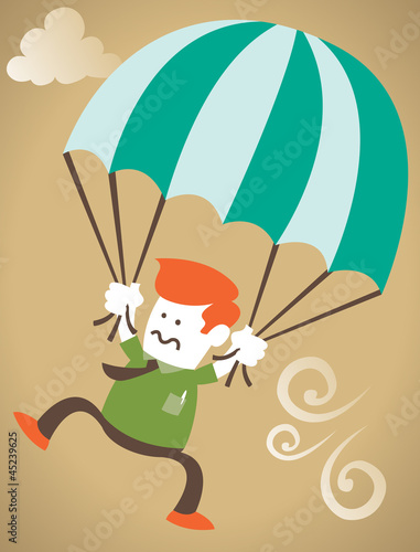 Retro Corporate Guy blown away with his parachute.