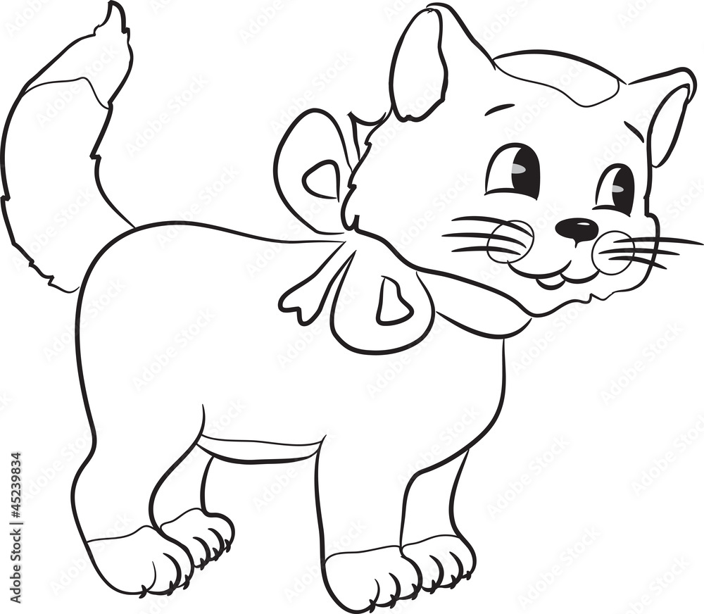 Outlined cute cartoon cat. Vector illustration.