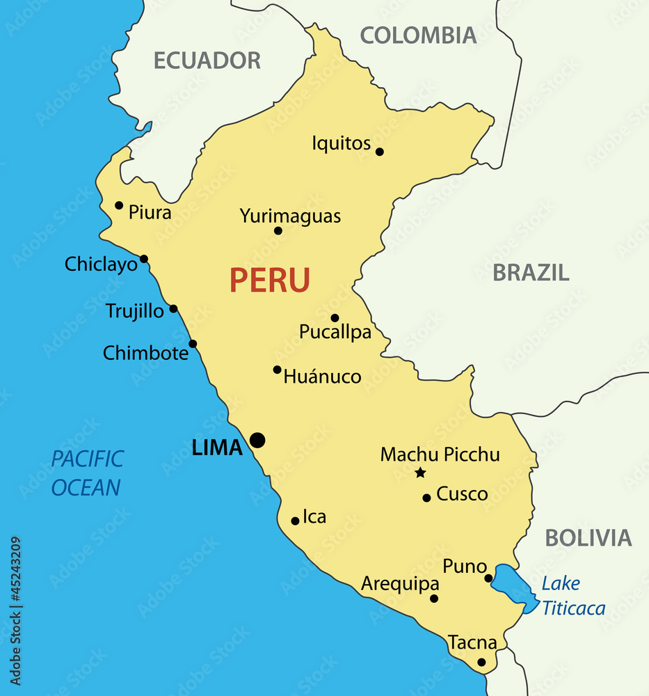 Republic Of Peru Vector Map Vector De Stock Adobe Stock   1000 F 45243209 LpbUPZKtmPZGNhlwc5xuWEeGULU3RBad 