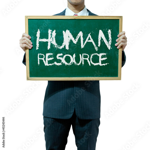 Business man holding blackboard on the background , Human Resour photo