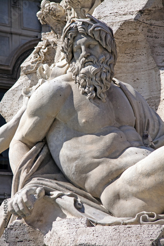 Detail of Roman Fountain in Piazza Navona square, Rome, Italy.