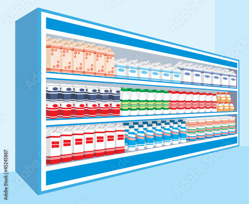 Supermarket shelves with dairy products