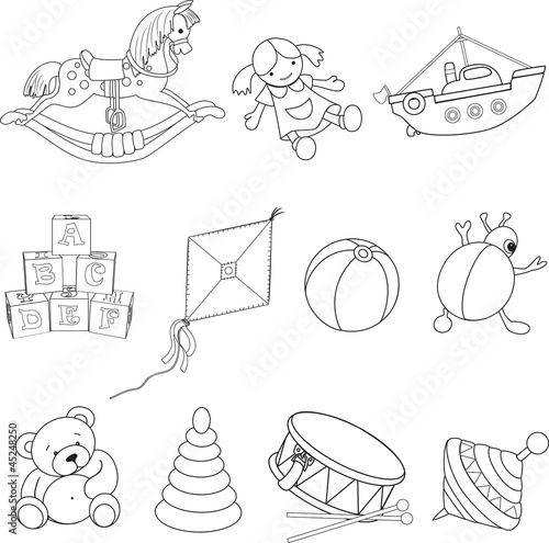 Set of outlined baby's toys .