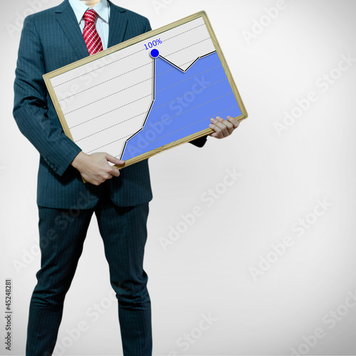 Business man with bukb head holding graph photo