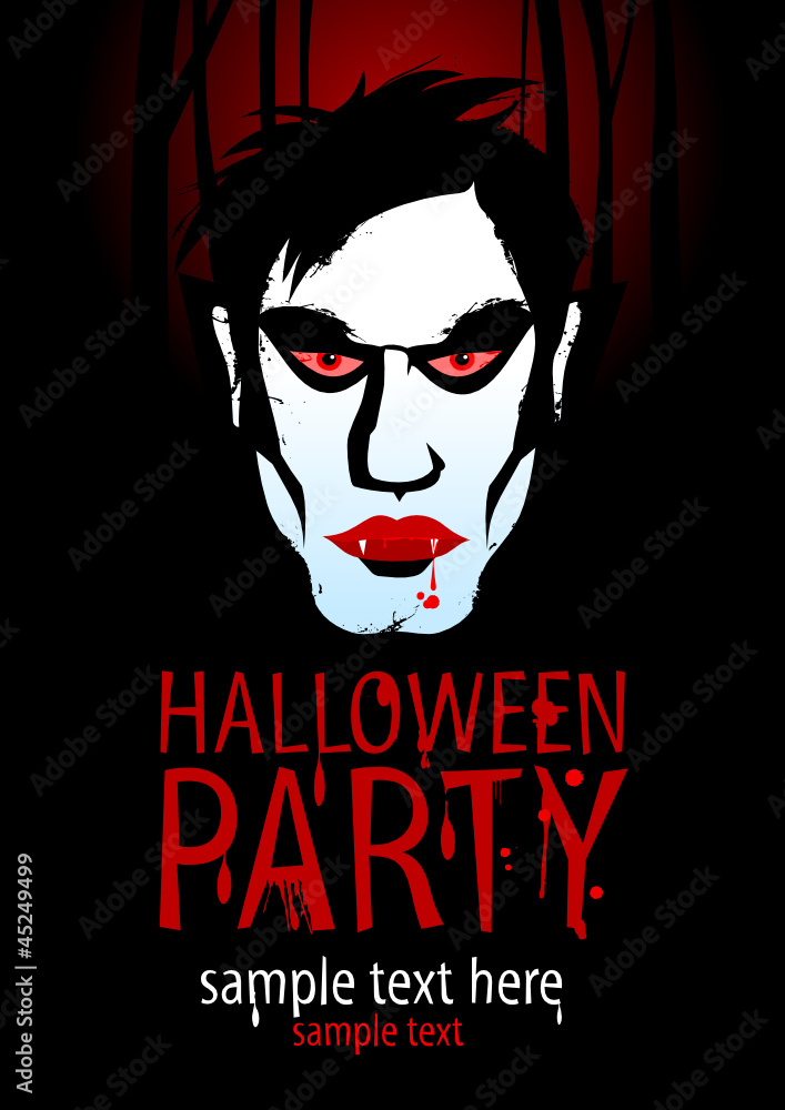 Halloween Party Design template with vampire.