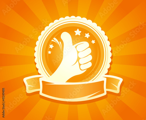 Hand thumbs up emlbem for best of the best. With place for text.