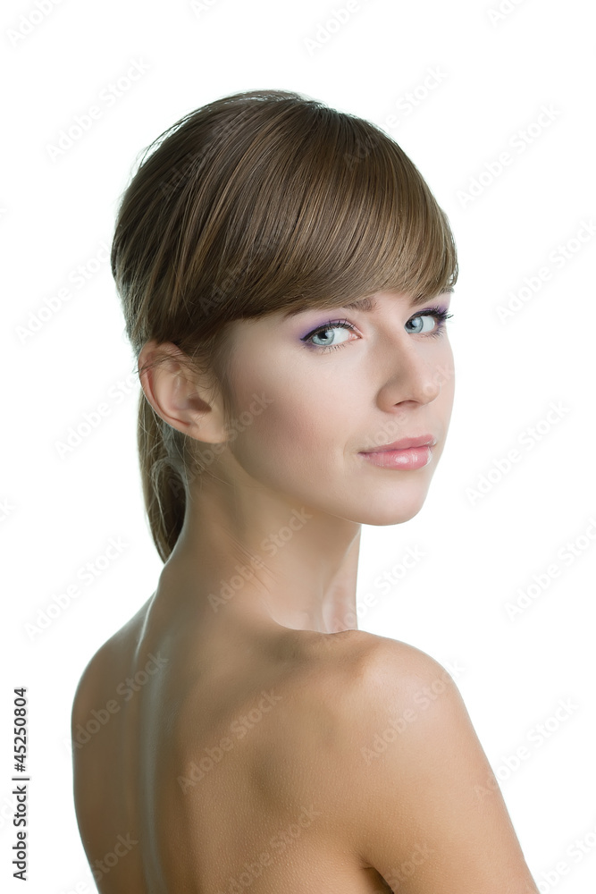Portrait of young beautiful woman on white background Portrait of young beautiful woman on white background