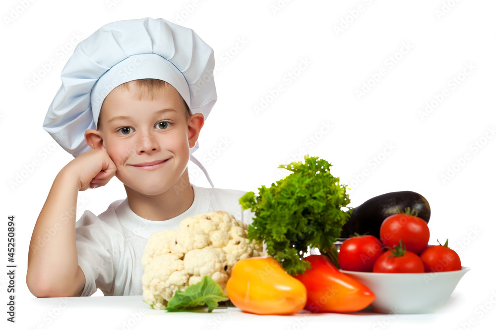 cute boy Chef is smiling. isolated cute boy Chef is smiling. isolated
