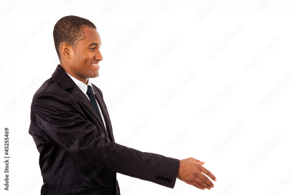 Portrait of handsome African American young business man offerin Portrait of handsome African American young business man offerin