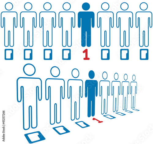 Person stands out line of digital people