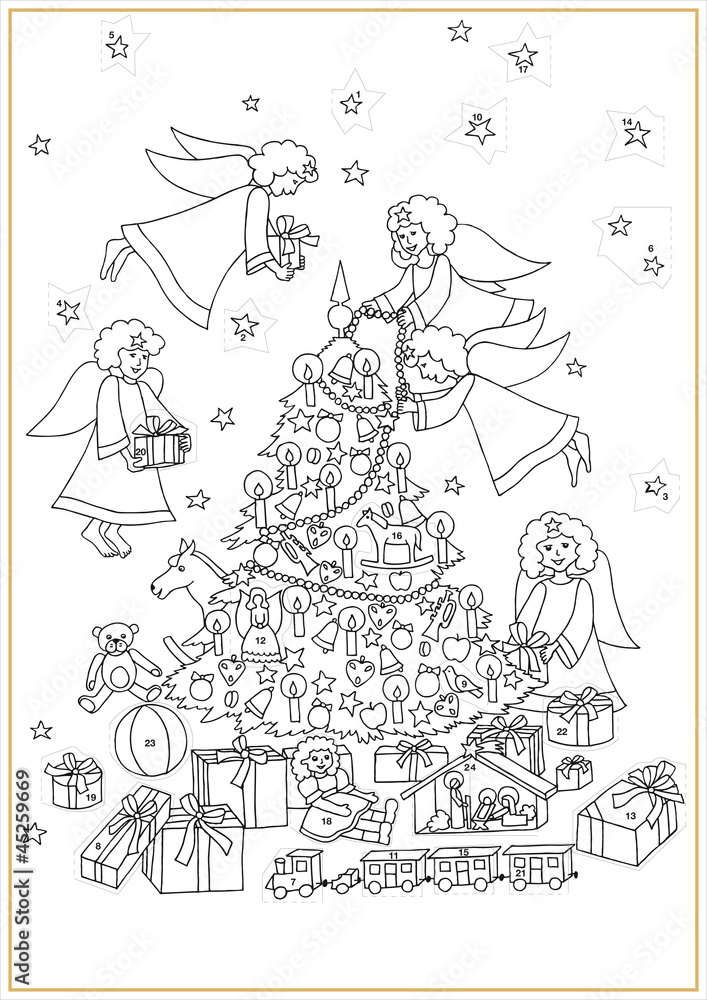 Adventskalender zum Ausmalen Stock Vector | Adobe Stock