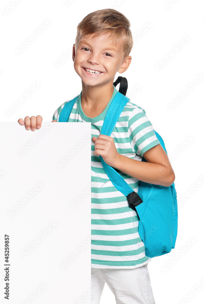 Little boy with white blank Little boy with white blank