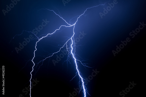Spetacular blue lightning strike in the night