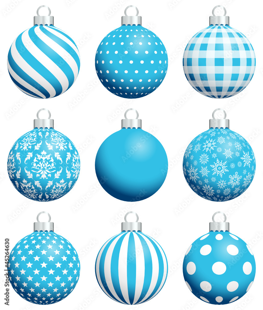 9 Blue/White Christmas Balls Pattern Silver 9 Blue/White Christmas Balls Pattern Silver