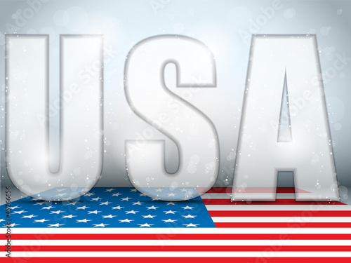 USA Glass Letters with Flag Background