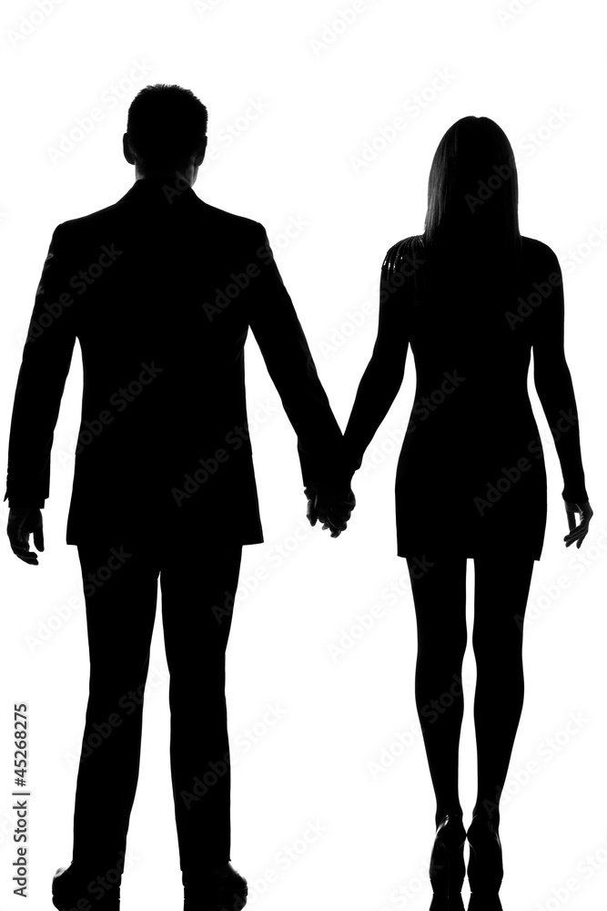 one lovers couple man and woman standing hand in hand